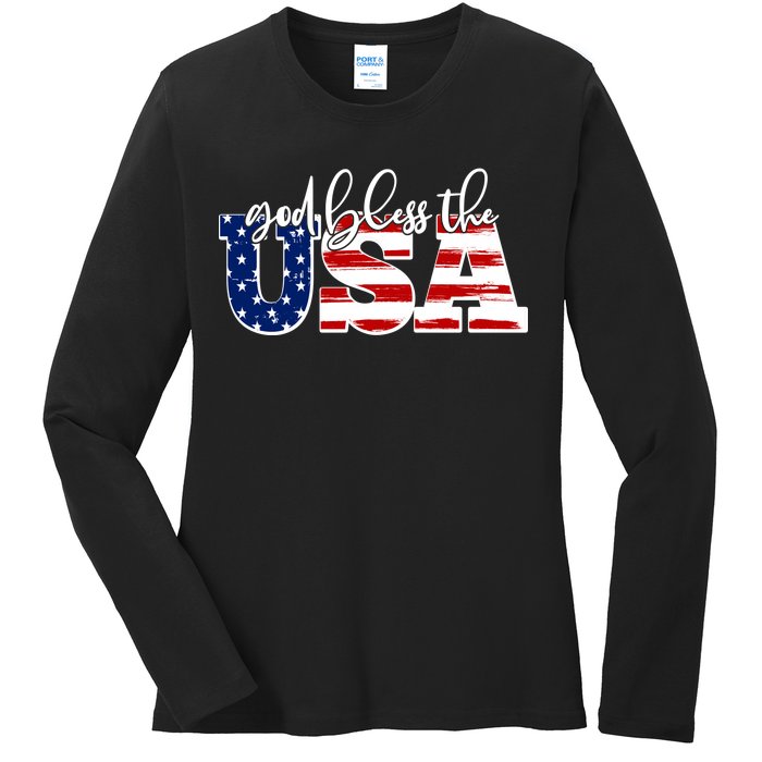 God Bless The USA American Flag Ladies Long Sleeve Shirt