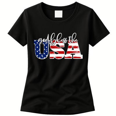 God Bless The USA American Flag Womens T-Shirt