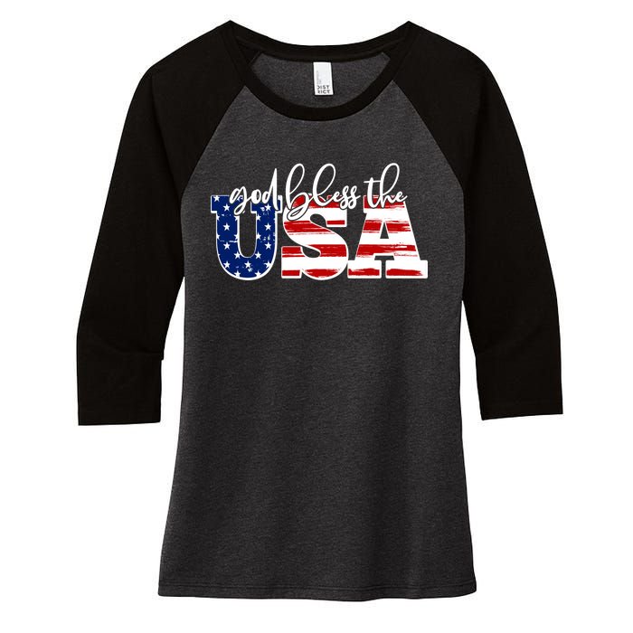 God Bless The USA American Flag Women's Tri-Blend 3/4-Sleeve Raglan Shirt