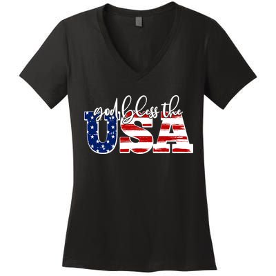 God Bless The USA American Flag Women's V-Neck T-Shirt