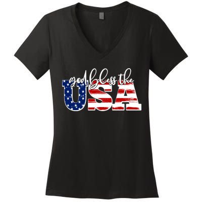 God Bless The USA American Flag Women's V-Neck T-Shirt