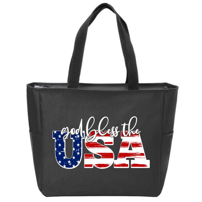 God Bless The USA American Flag Zip Tote Bag