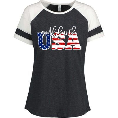 God Bless The USA American Flag Enza Ladies Jersey Colorblock Tee