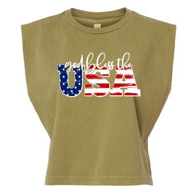 God Bless The USA American Flag Garment-Dyed Women's Muscle Tee