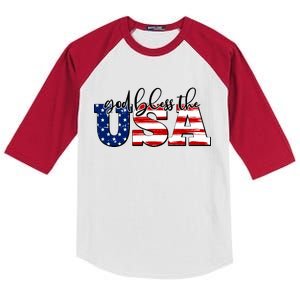 God Bless The USA American Flag Kids Colorblock Raglan Jersey