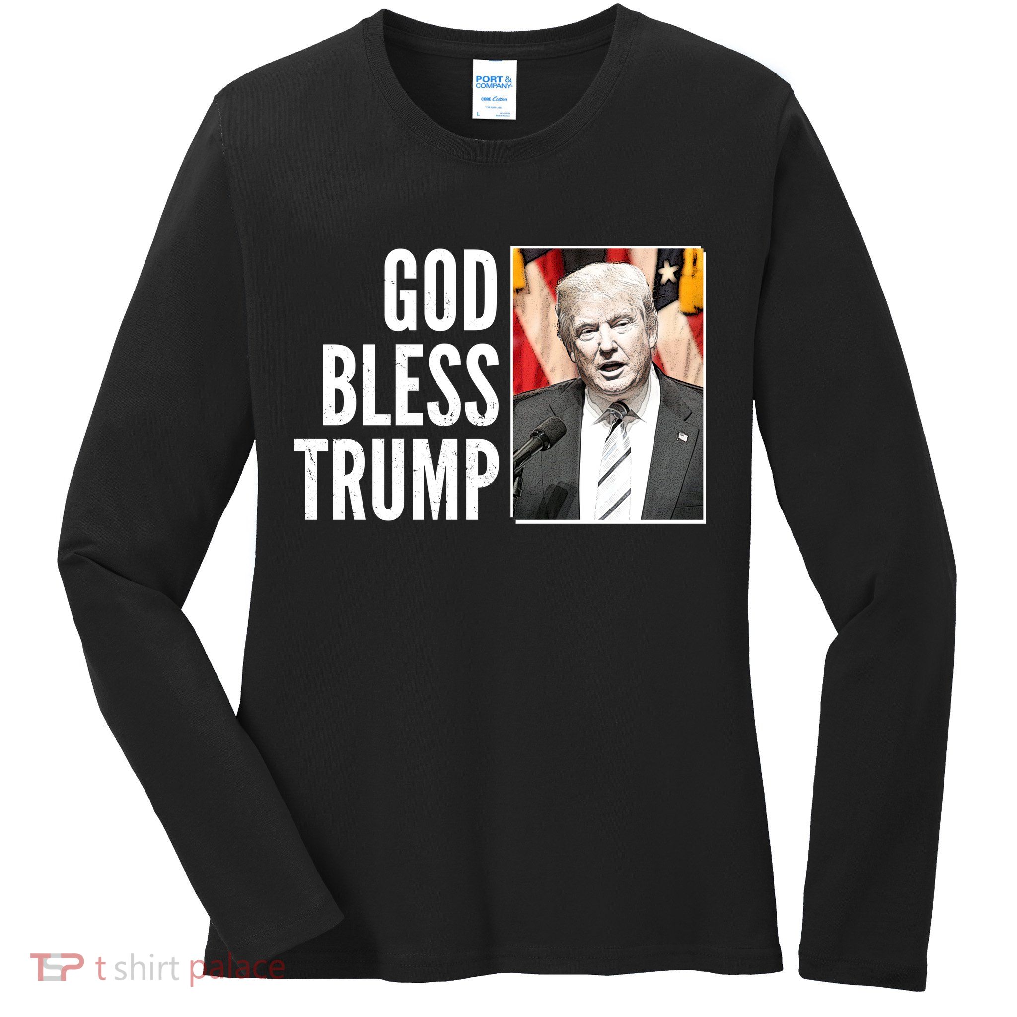 God Bless Trump Ladies Long Sleeve Shirt