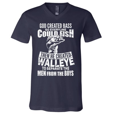 God Created Walleye V-Neck T-Shirt