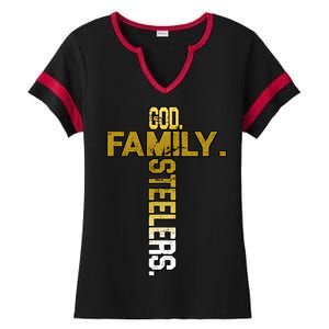 God Family Steelers Ladies Halftime Notch Neck Tee