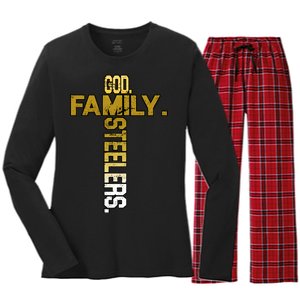 God Family Steelers Women's Long Sleeve Flannel Pajama Set 