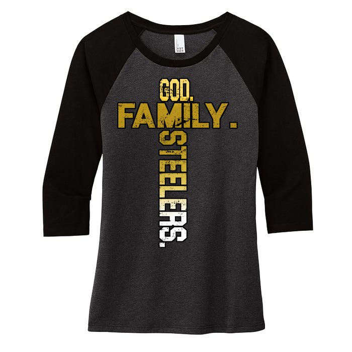 God Family Steelers Women's Tri-Blend 3/4-Sleeve Raglan Shirt