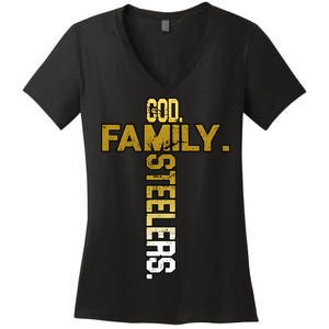 God Family Steelers Women's V-Neck T-Shirt