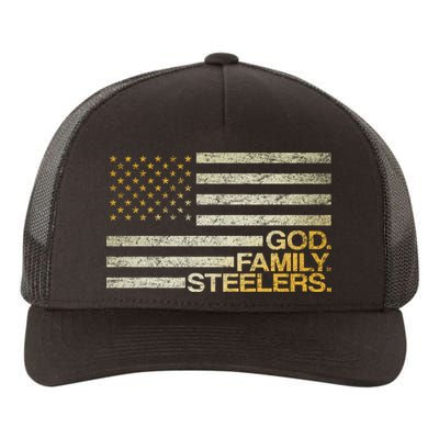 God Family Steelers American Football Flag Yupoong Adult 5-Panel Trucker Hat