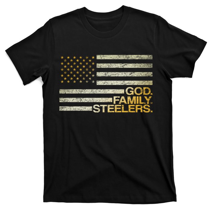 God Family Steelers American Football Flag T-Shirt