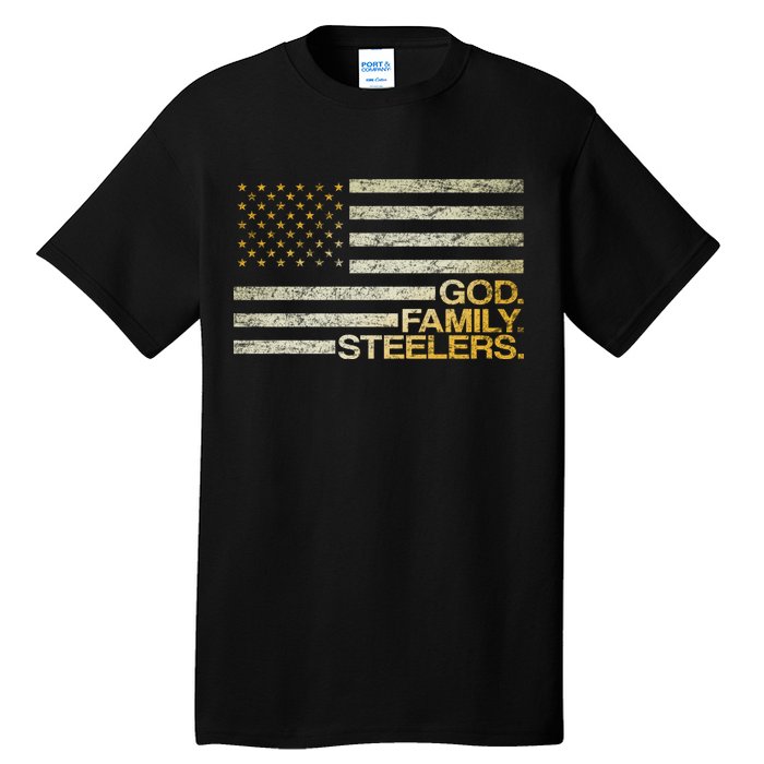 God Family Steelers American Football Flag Tall T-Shirt