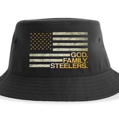 God Family Steelers American Football Flag Sustainable Bucket Hat