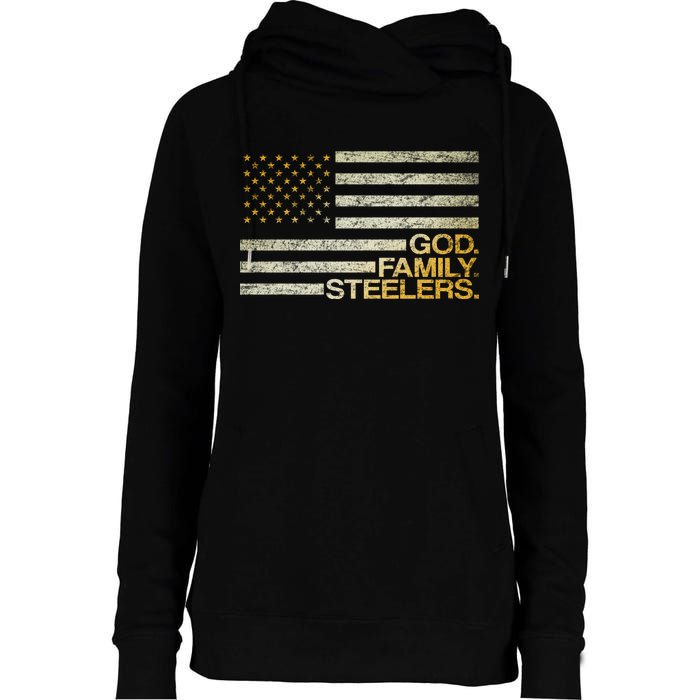 God Family Steelers American Football Flag Womens Funnel Neck Pullover Hood