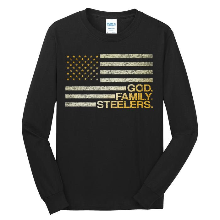 God Family Steelers American Football Flag Tall Long Sleeve T-Shirt