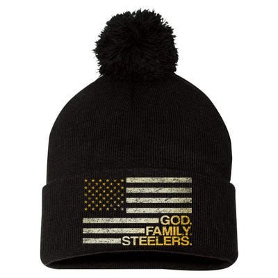 God Family Steelers American Football Flag Pom Pom 12in Knit Beanie