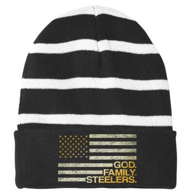 God Family Steelers American Football Flag Striped Beanie with Solid Band