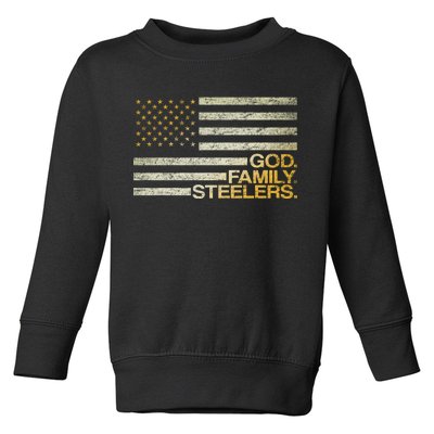 God Family Steelers American Football Flag Toddler Sweatshirt