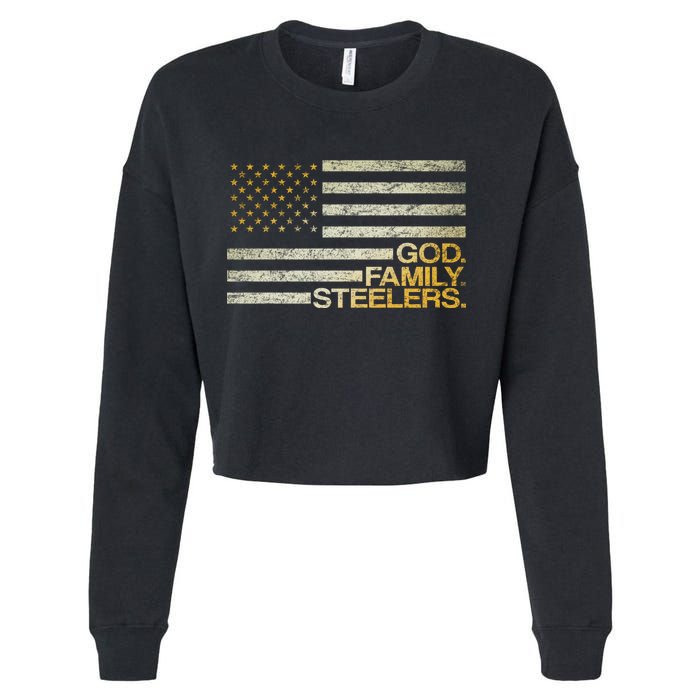 God Family Steelers American Football Flag Cropped Pullover Crew