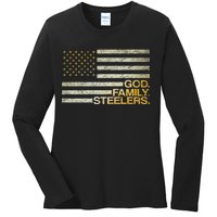 God Family Steelers American Football Flag Ladies Long Sleeve Shirt