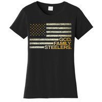 God Family Steelers American Football Flag Women's T-Shirt