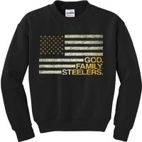 God Family Steelers American Football Flag Kids Sweatshirt