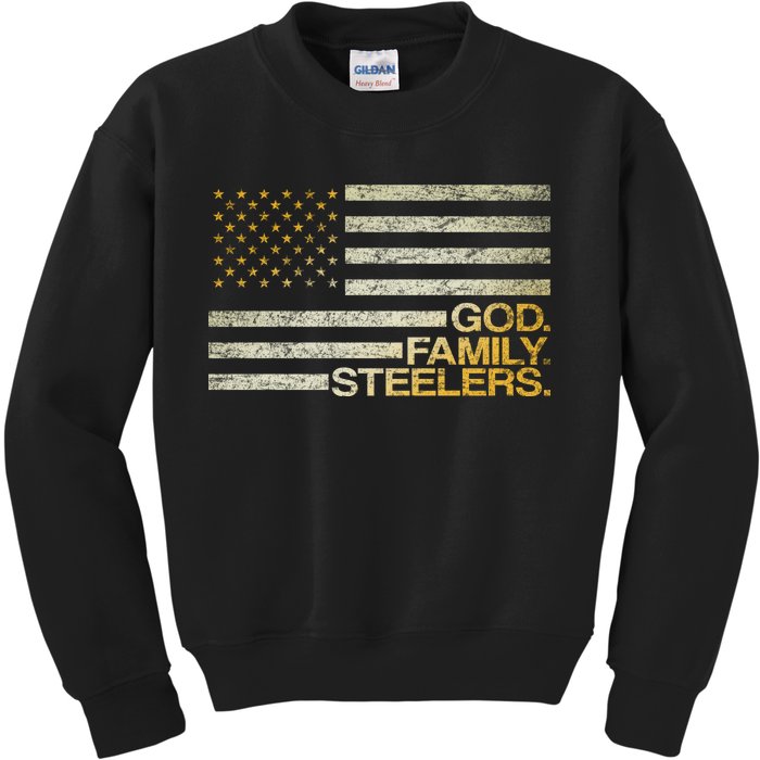 God Family Steelers American Football Flag Kids Sweatshirt