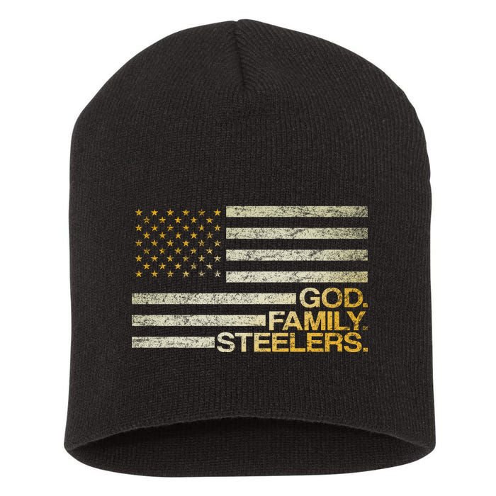 God Family Steelers American Football Flag Short Acrylic Beanie