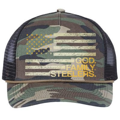 God Family Steelers American Football Flag Retro Rope Trucker Hat Cap