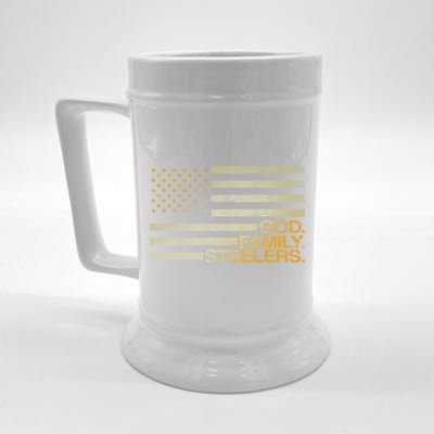 God Family Steelers American Football Flag Beer Stein