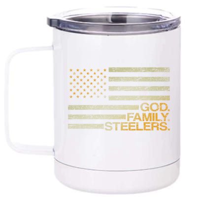 God Family Steelers American Football Flag 12 oz Stainless Steel Tumbler Cup