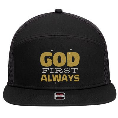 God First Always 7 Panel Mesh Trucker Snapback Hat