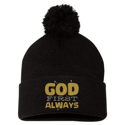 God First Always Pom Pom 12in Knit Beanie