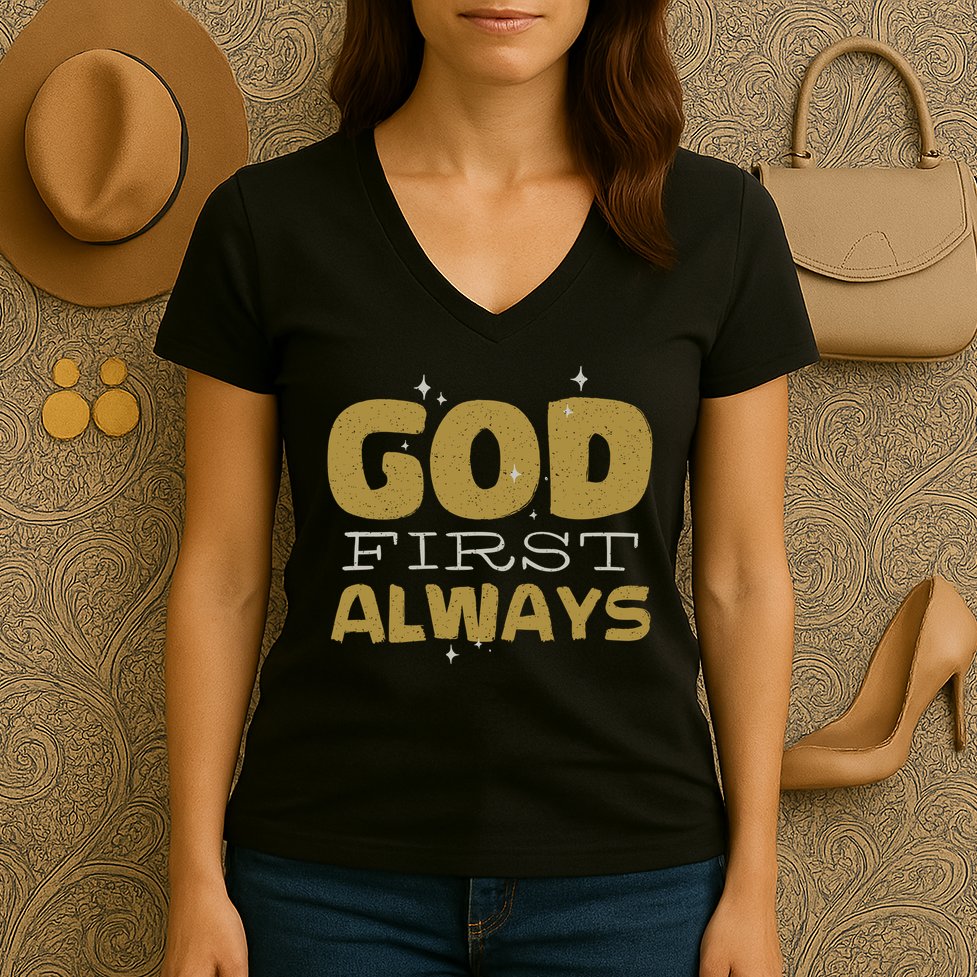 God First Always Women's V-Neck T-Shirt