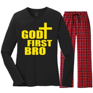 God First Bro Women's Long Sleeve Flannel Pajama Set 