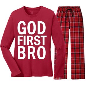 God First Bro Christian Women's Long Sleeve Flannel Pajama Set 