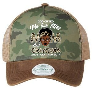 God Gifted Me Two Titles Mom and Grandma Leopard Style Legacy Tie Dye Trucker Hat