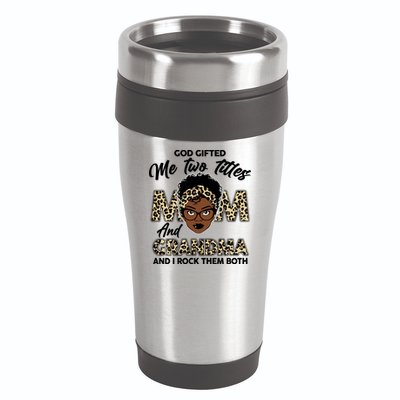 God Gifted Me Two Titles Mom and Grandma Leopard Style 16oz Travel Tumbler