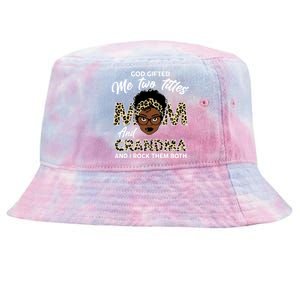 God Gifted Me Two Titles Mom and Grandma Leopard Style Tie-Dyed Bucket Hat