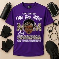 God Gifted Me Two Titles Mom and Grandma Leopard Style Cooling Performance Crew T-Shirt