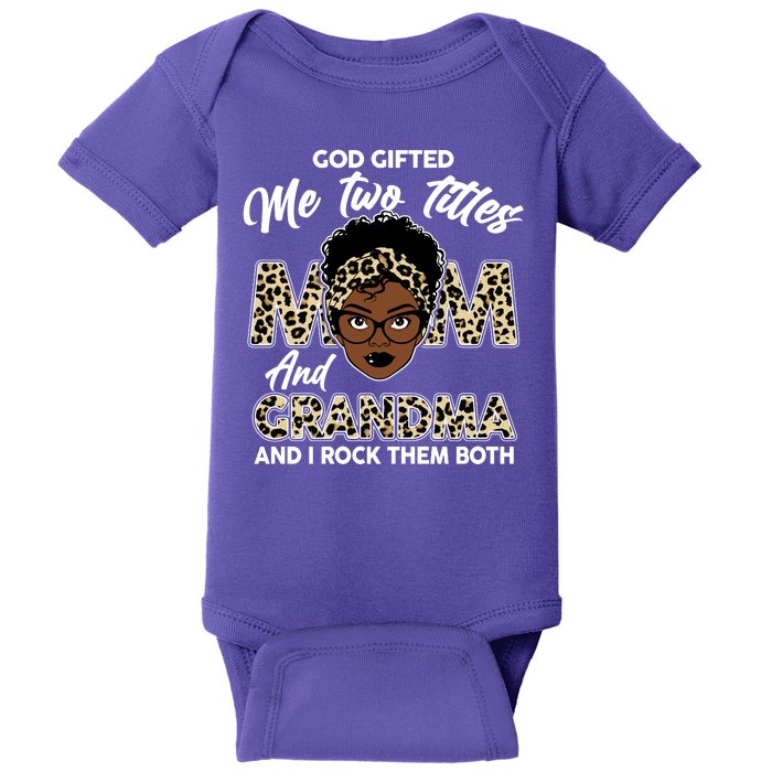 God Gifted Me Two Titles Mom and Grandma Leopard Style Baby Bodysuit