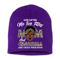 God Gifted Me Two Titles Mom and Grandma Leopard Style Short Acrylic Beanie