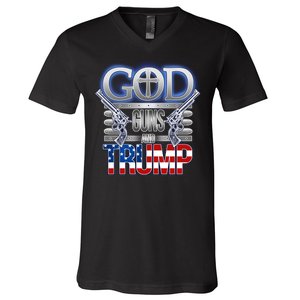 God Guns And Donald Trump V-Neck T-Shirt