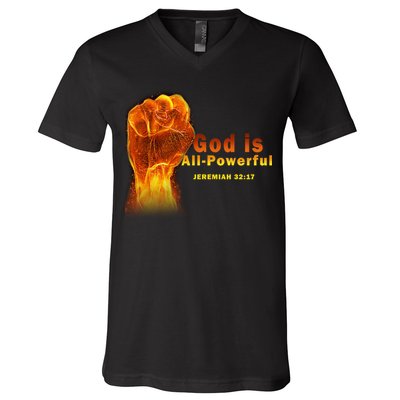 God is All-Powerful V-Neck T-Shirt