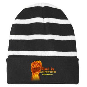 God is All-Powerful Striped Beanie with Solid Band