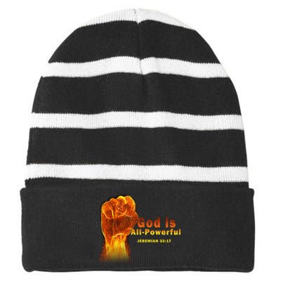 God is All-Powerful Striped Beanie with Solid Band