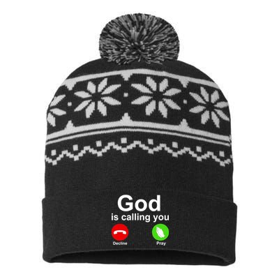 God Is Calling Decline or Pray USA-Made Snowflake Beanie