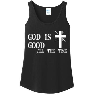 God Is Good All The Time With Cross Ladies Essential Tank